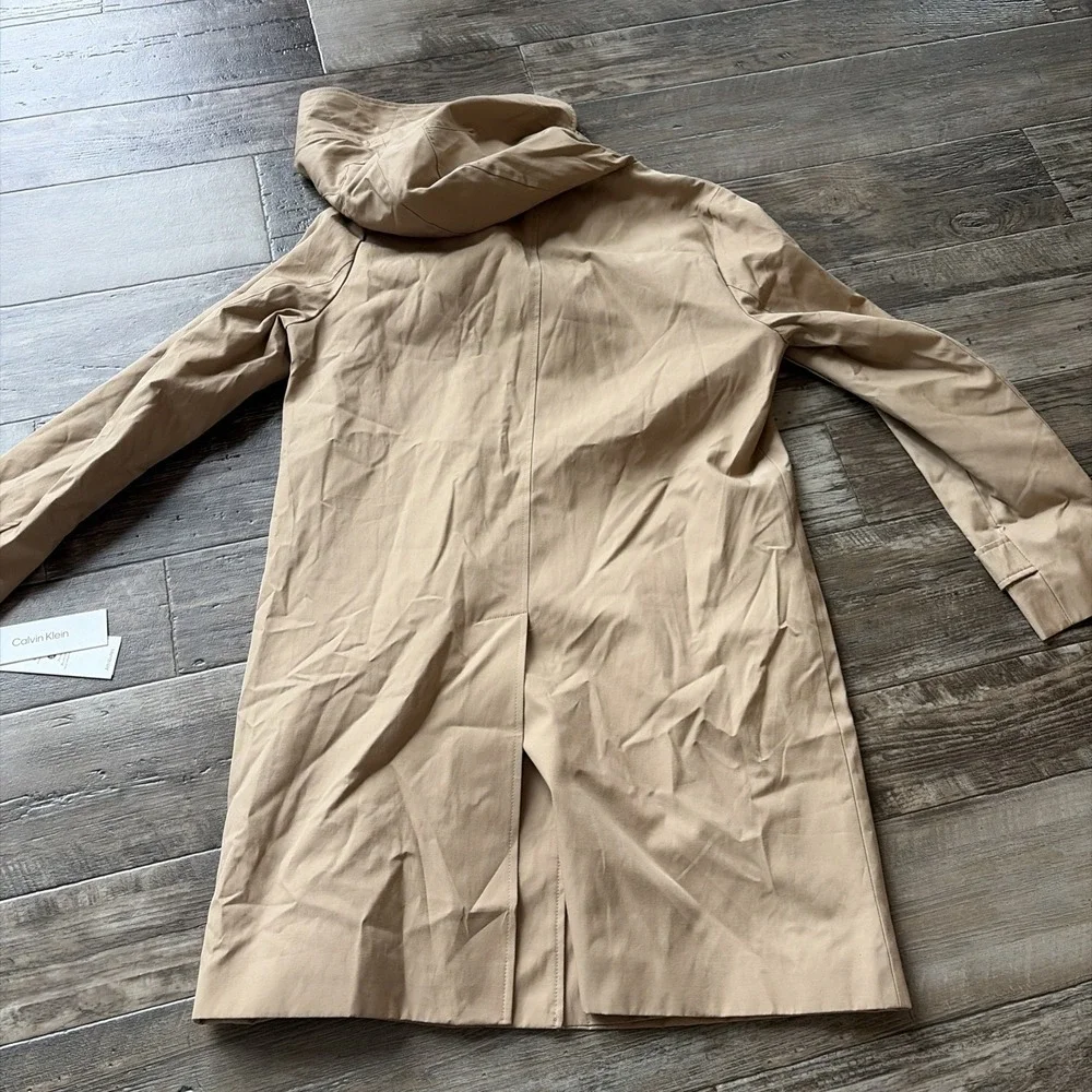 Calvin Klein Womens Khaki Trench Coat w Hood Tan Sz Medium classic jacket beige